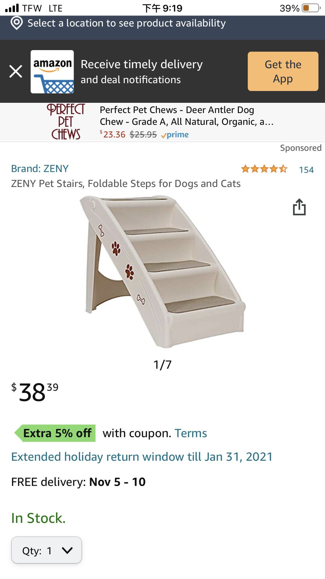 ZENY Pet Stairs, Foldable Steps for Dogs and Cats