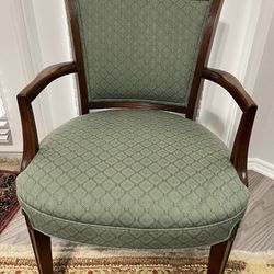 Vintage Wooden Chair With Green Upholstery