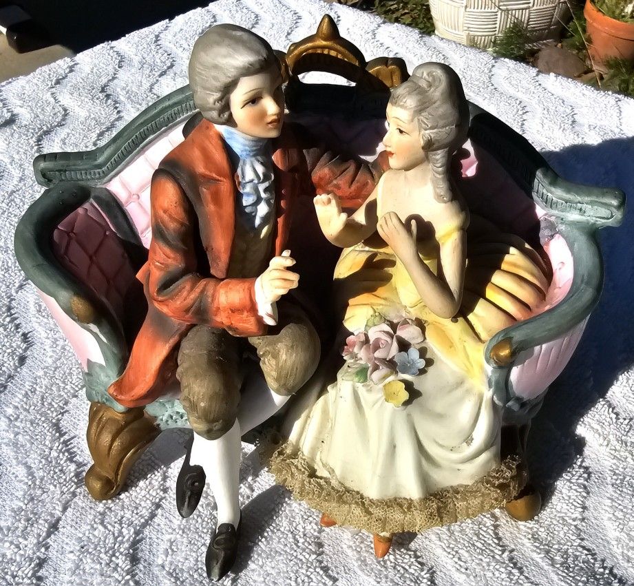 Vintage Royal Crown Figurine, Victorian Couple on Couch
Porcelain, Japanese Porcelain Figurine. Mint Condition!