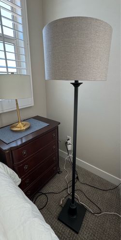 2 Lamps with New Gray Linen Shades
