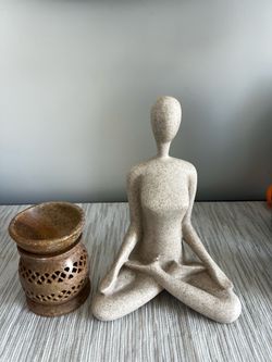 Hand carved natural soapstone oil burner and abstract yoga statue