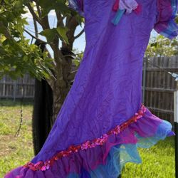 Child's colorful Cuban Rumba Dress Costume with Diagonal Ruffled Hem - Size 4-6 Yrs