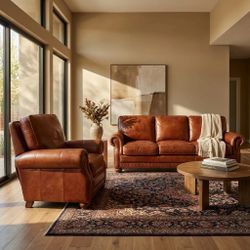 Free Delivery Hancock & Alexander Leather Couch And Recliner Set