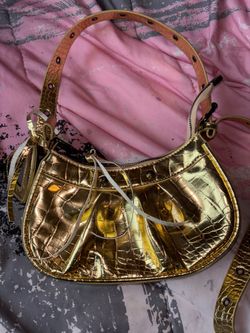 Gold Metallic Croc-Embossed Mini Handbag