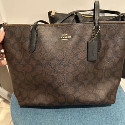 2 Coach Tote Bags Black & Brown Signature Canvas Preowned