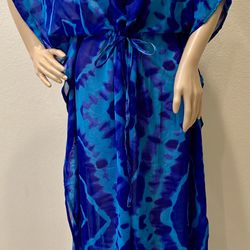 Purple Turquoise Beaded Long Chiffon  Kimono Robe Cover Dress Cover Up