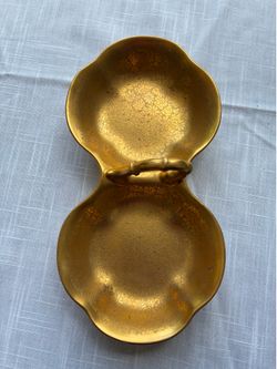 Pickard 24 Karat Encrusted Gold Art Deco Double “Bon Bon” Bowl