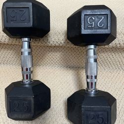 25lb Dumbbells Pair Rubber hex Head