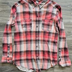 Free People Women’s Plaid Button Down Knit Tunic Shirt Size Medium