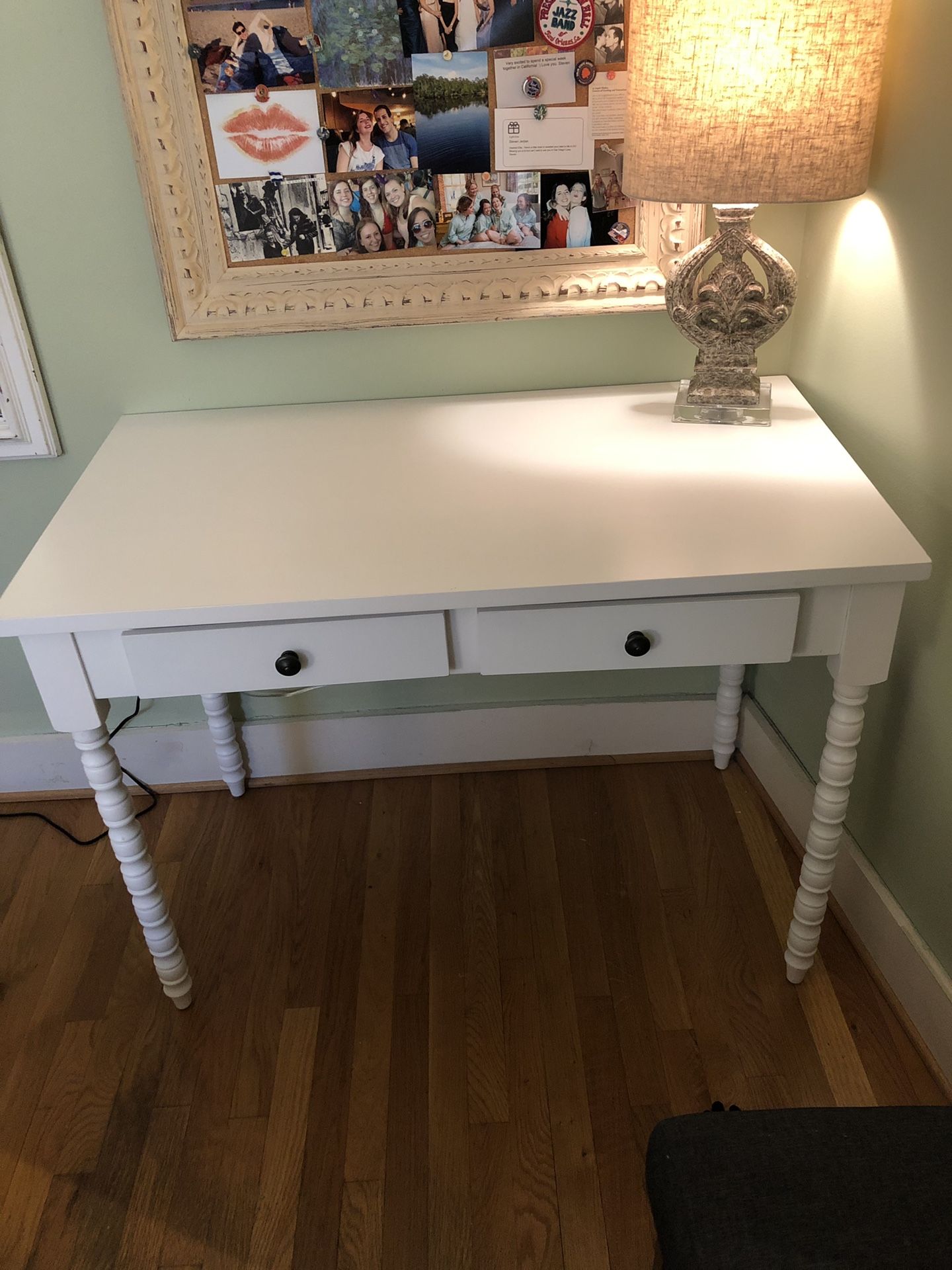 White Wayfair Desk with Two Drawers and Barley Legs