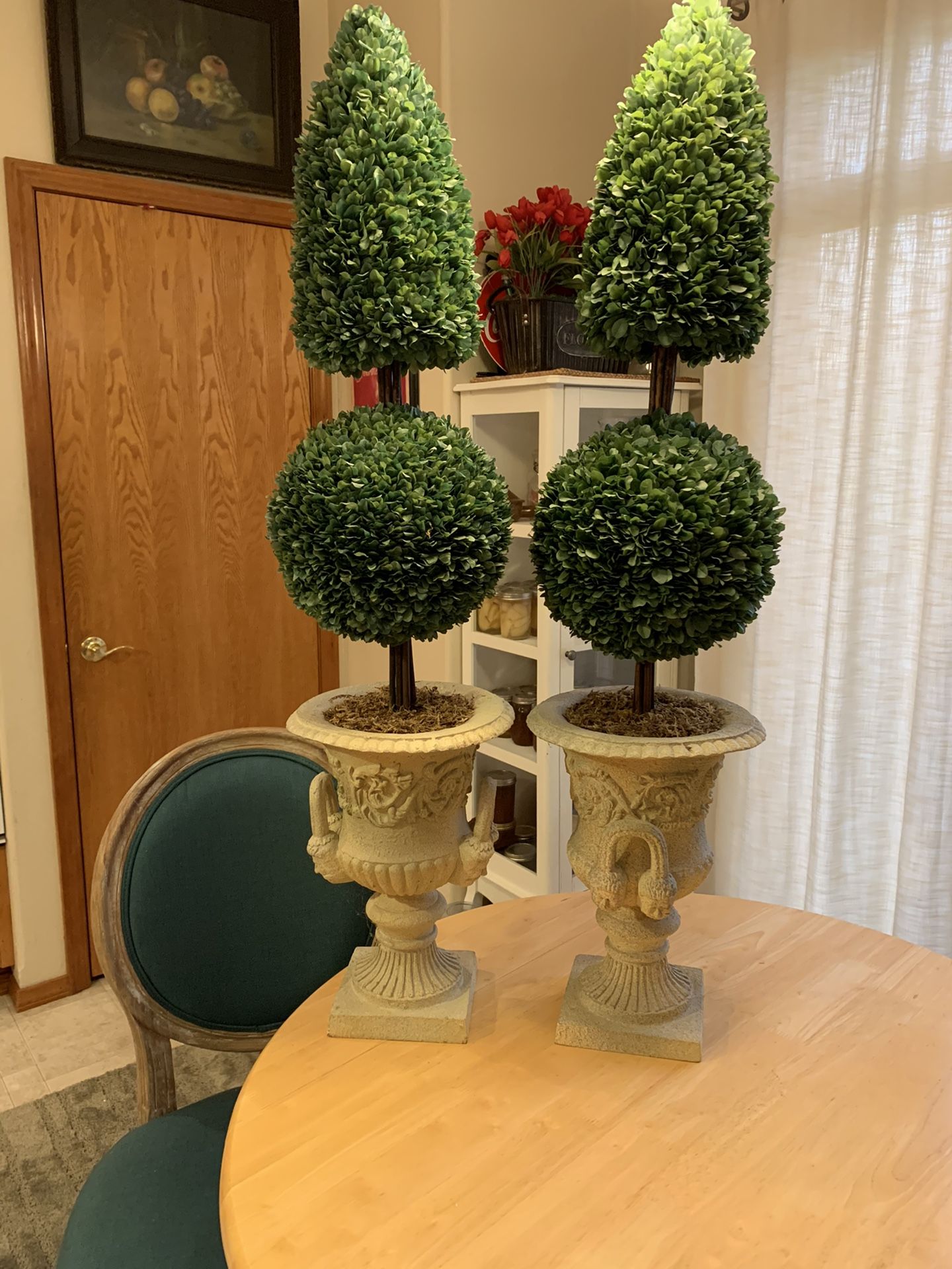 Set Two 45” Topiary Faux Boxwoods in Pots