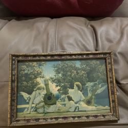 Antique Art Deco Maxfield Parrish Lute Players House Of Art NY Framed 7” X 11”