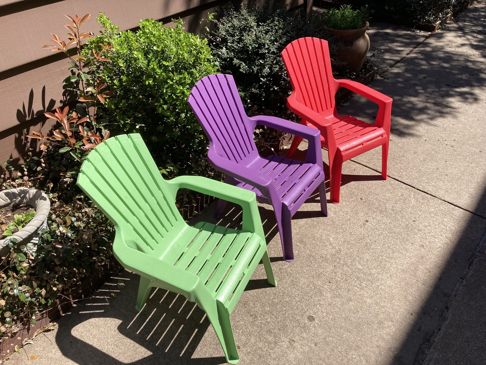 3 Stackable Kid’s Adirondack Chairs. $10 Each. 3 Chairs Avail.  