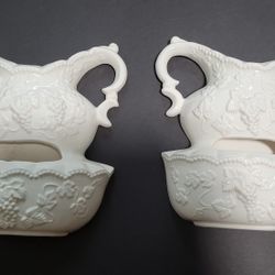 Vintage Pair Of White Grapevine Decorama Wall Planter Pockets
