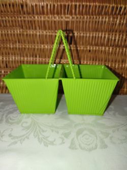 GREEN SQUARE DOUBLE METAL FLOWER POTS