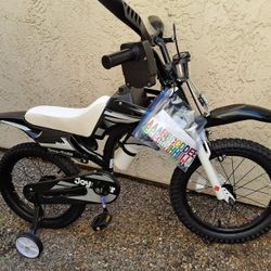 A+  Boys New JOYSTAR 16" Moto Cross BIKE With Training Wheels And Accessories Ready For Adventure! Built New Out Of Box!