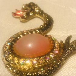 Vintage   Rhinestone Dragon  Fire  Snake  With Faux Pink  Stone