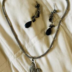 Necklace Set Gold And silver Mix With Black Stones