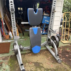 Nautilus Folding Bench & Squat Rack + Weights