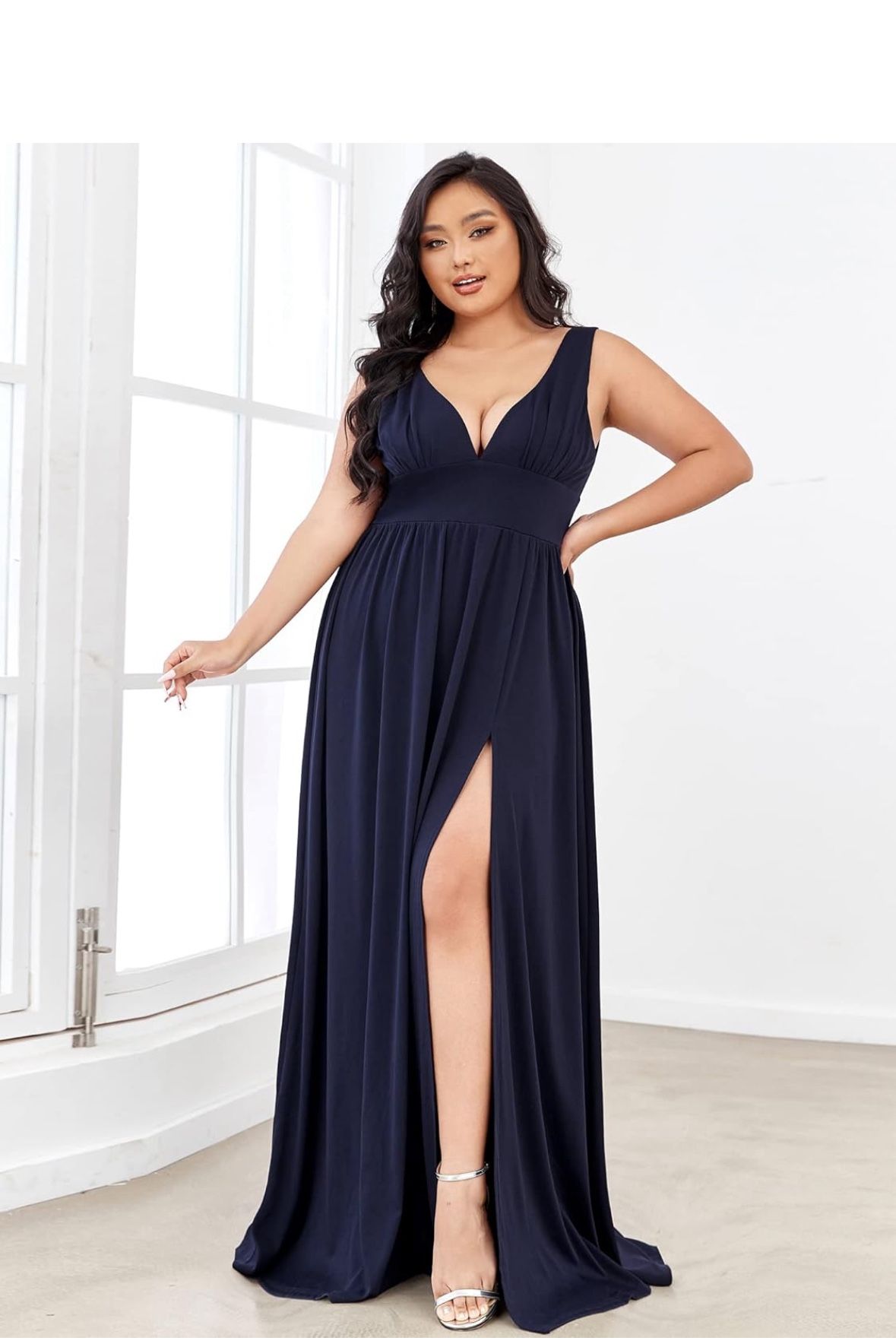 size 26w formal dresses Long Pleated Plus-Size Formal Dress with Long Sleeves Rose Gold / 18