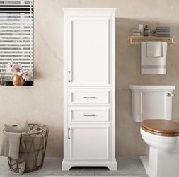 AS IS 71" Tall Storage Cabinet with Drawers and Soft Closing Doors, Modern Wood Freestanding Tall Na