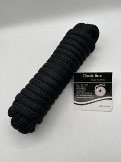 5/8" x 25ft Dock Line, Double Braid Nylon, Black, 15" Loop