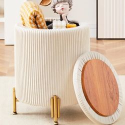 Round Ottoman Foot Stool with 23Qt Storage