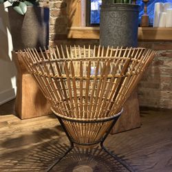 MCM Franco Albini-style rattan and iron "fish trap" side table