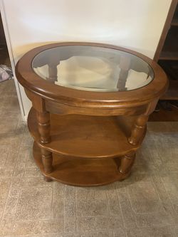Vintage Wood And Glass Side Table