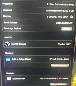 iMac desktop computer Retina 5k, 27 inch, 2020 model