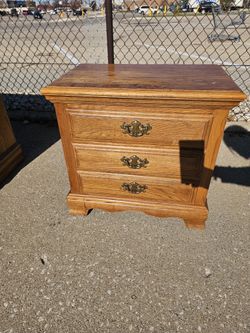 Solid Oak Wood Nighstand By ATHENS FURNITURE