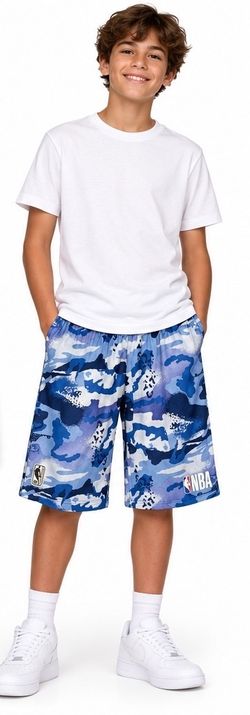 NBA Boys Blue Camo Basketball Shorts L 14–16