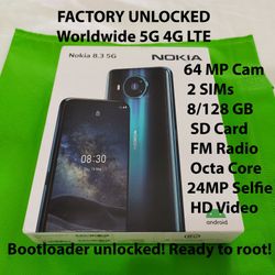 Nokia 8.3 5G w 64 MP Cam 2 SIMs Radio SD Card HD Video