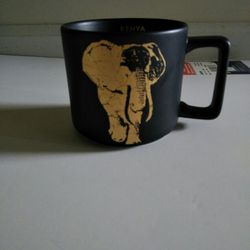 2016 Starbucks Kenya Gold Elephant Black Matte Coffee Cup Mug