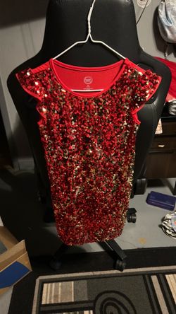 Little girls, red, silver, and gold sequence dress