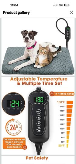 GASUR Heated Dog Bed, Waterproof Cat Heating Pad with Timer Temperature Adjustable, Indoor Heated Electric Pet Bed for Cats Dogs, Auto Power-Off, Anti