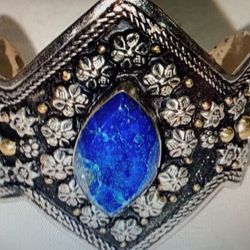 Scandinavian Bracelet Torc w/ Blue Center Stone