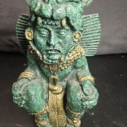 Mexican Folk Art Handmade Green Aztec Jaguar Figurine Statue