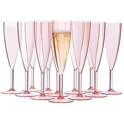 US Acrylic Plastic 5 ounce One Piece Champagne Flute in Rose | Set of 12 Wine Stems | Reusable, BPA-free, Made in the USA, Top-rack Dishwasher Safe
