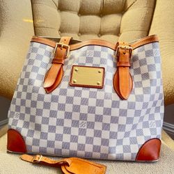 Louis Vuitton Hampstead MM Hand Tote Bag Damier Azur