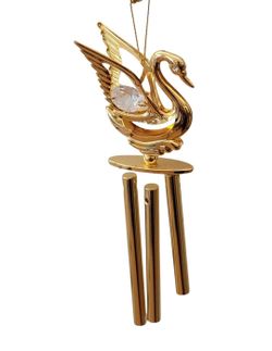Gold-Colored Metal Swan Wind Chime Hanging Ornament Holiday Decor Outdoor/Indoor. This gold-colored metal swan wind chime hanging ornament is a beauti