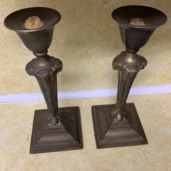Vintage Art Deco Solid Brass Ram Head Candlestick Holders