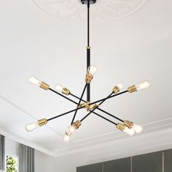 10 light chandelier , black and gold