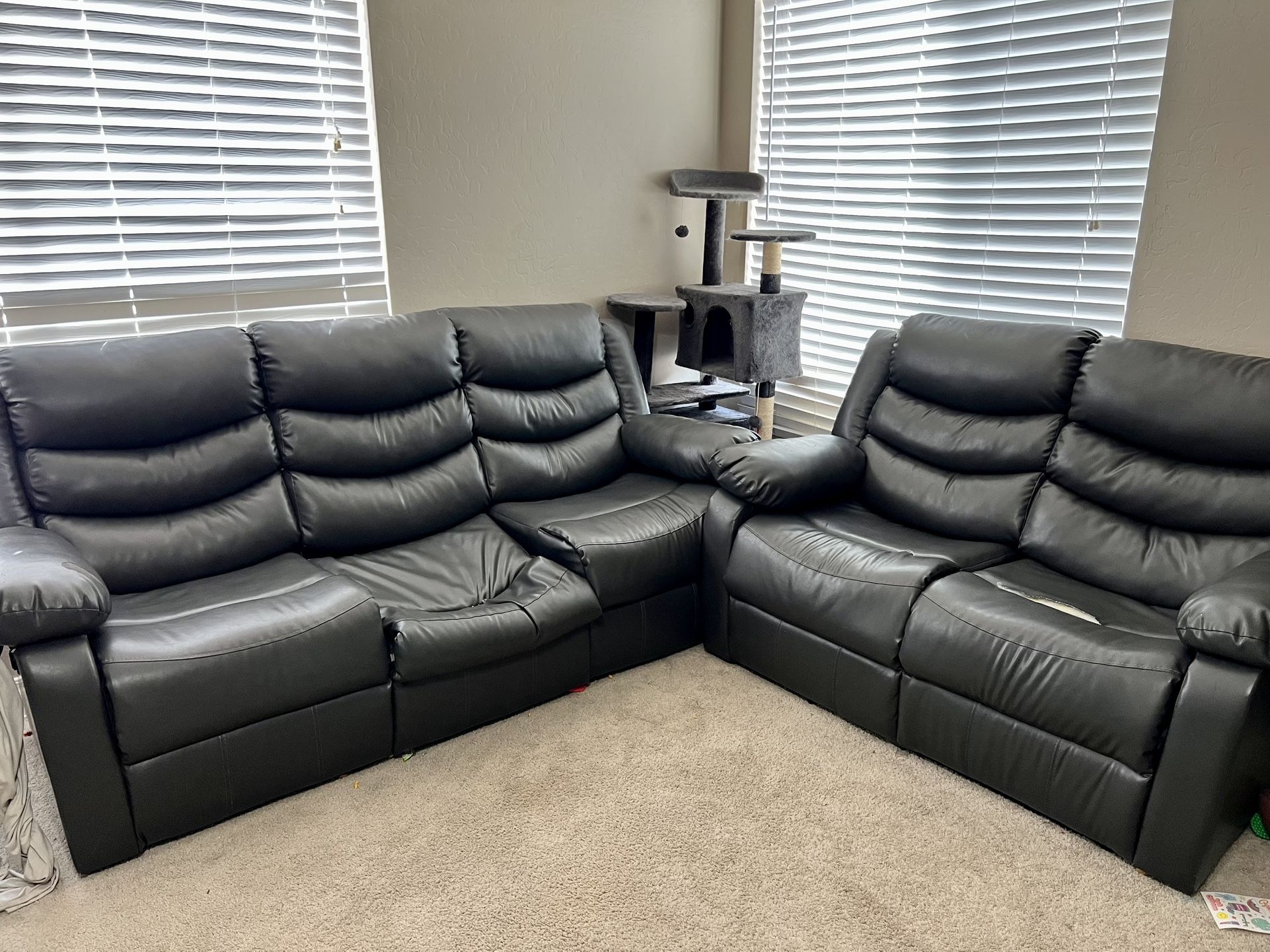 Dark Gray Leather Sofa Set