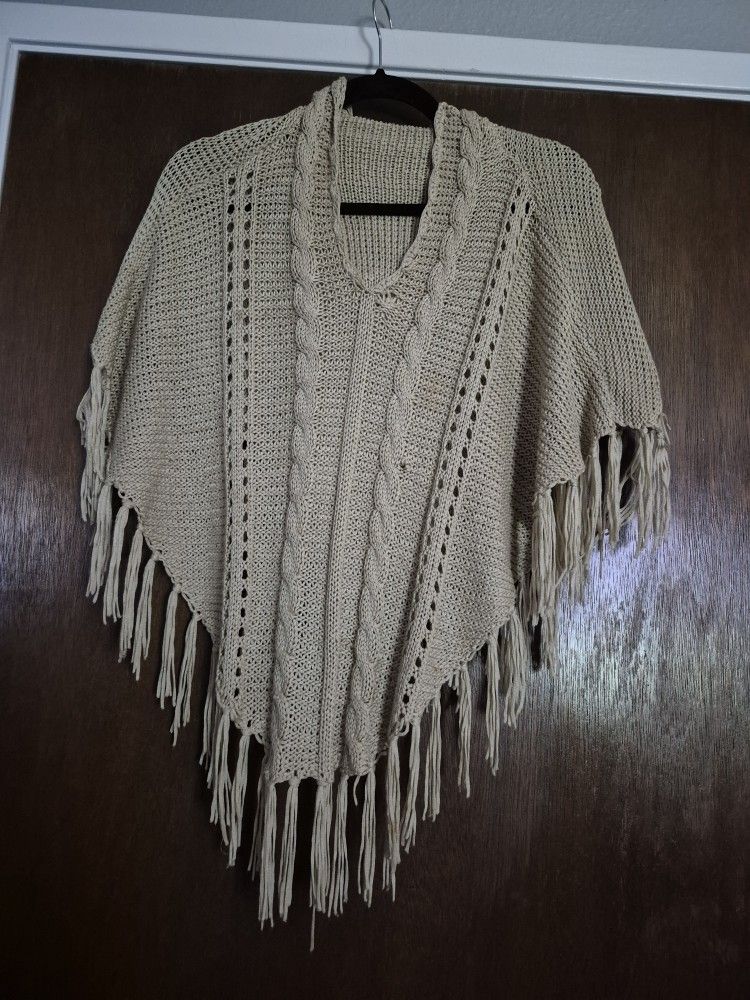 Hoodie Crochet Knit Poncho Size XL Good Condition