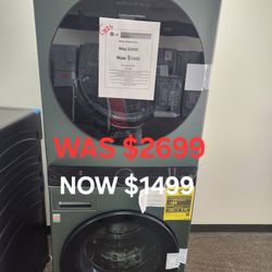 Washtower Stacked Smart Laundry Center 4.5 Cu. Ft. Front Load Washer And 7.4 Cu. Ft. Gas Dryer 