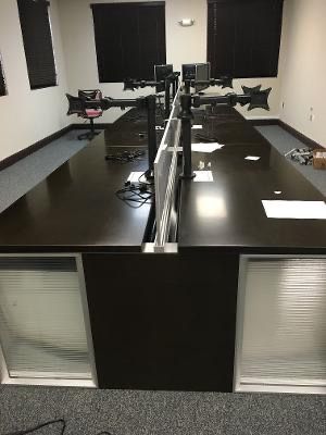8 Person Work Station W / 8 Pedestal File Cabinets- Add VIVO Dual / Single Monitor Desk Mount