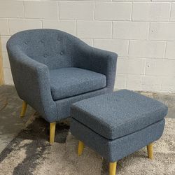 Blue MCM Accent Chair and Ottoman