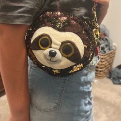 Sequin Sloth Purse With Assorted Stuffed Animals