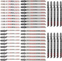 50 Piece Contractor Jigsaw Blades Set with Storage Case, Assorted T-Shank Jig Saw Blades for Wood, Plastic and Metal Cutting